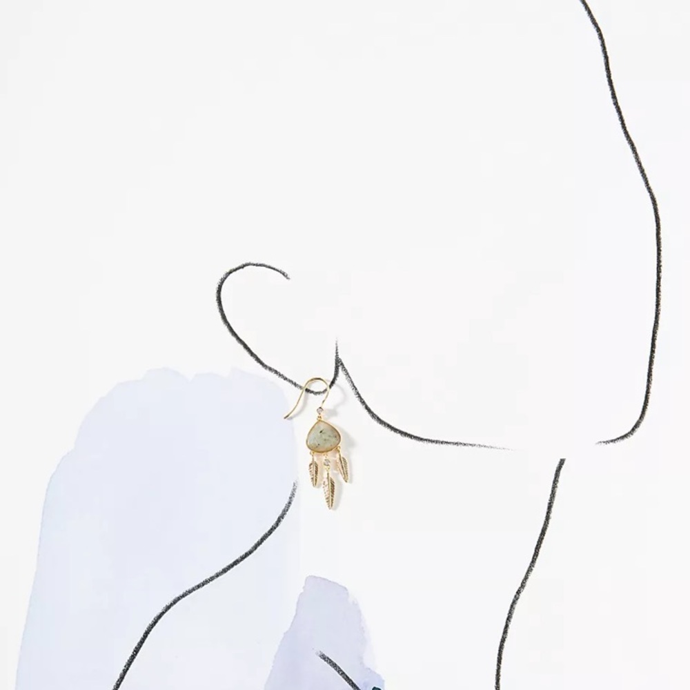 🆕 Anthropologie Leaf Chandelier Drop Earrings in Slate-Gold - Picture 11 of 12